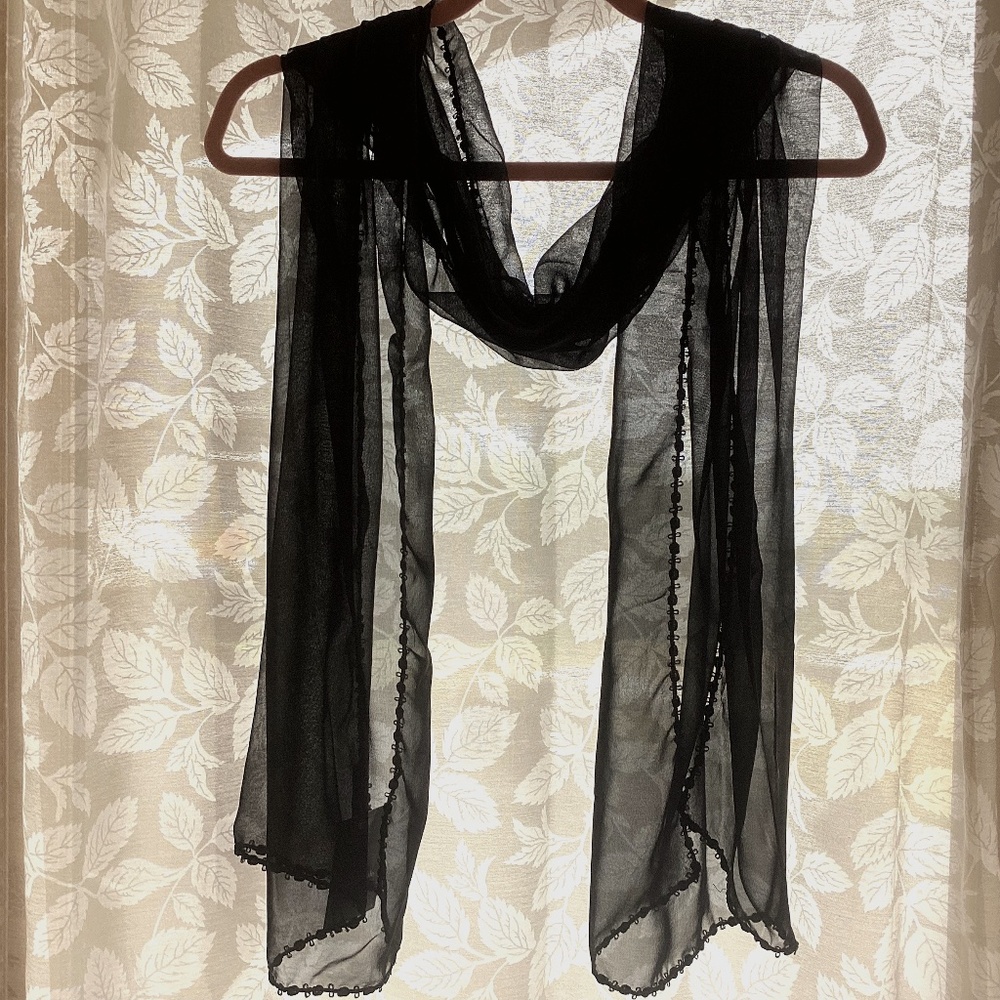 Vintage Kenneth Cole NY Black Sheer All Silk Scarf 20"x70" New With Tag